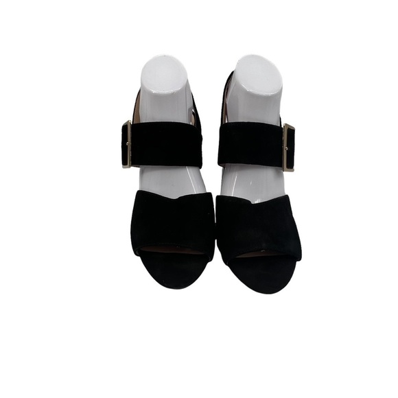 Adrienne Vittadini Black Galeith Bog Buckle Stacked Heel Sandals Size 10 Women’s - Picture 3 of 10